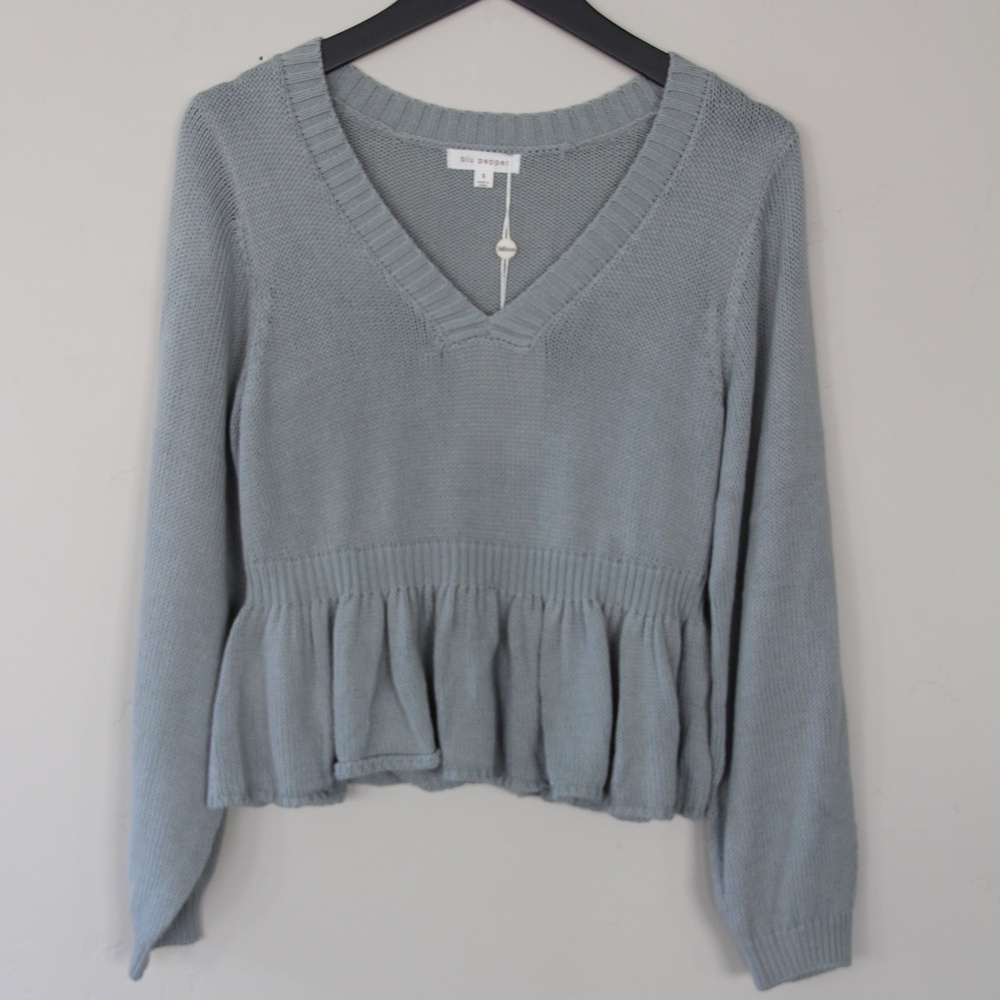 Blu Pepper Mint Peplum Knit Sweater Top NWT Size Small